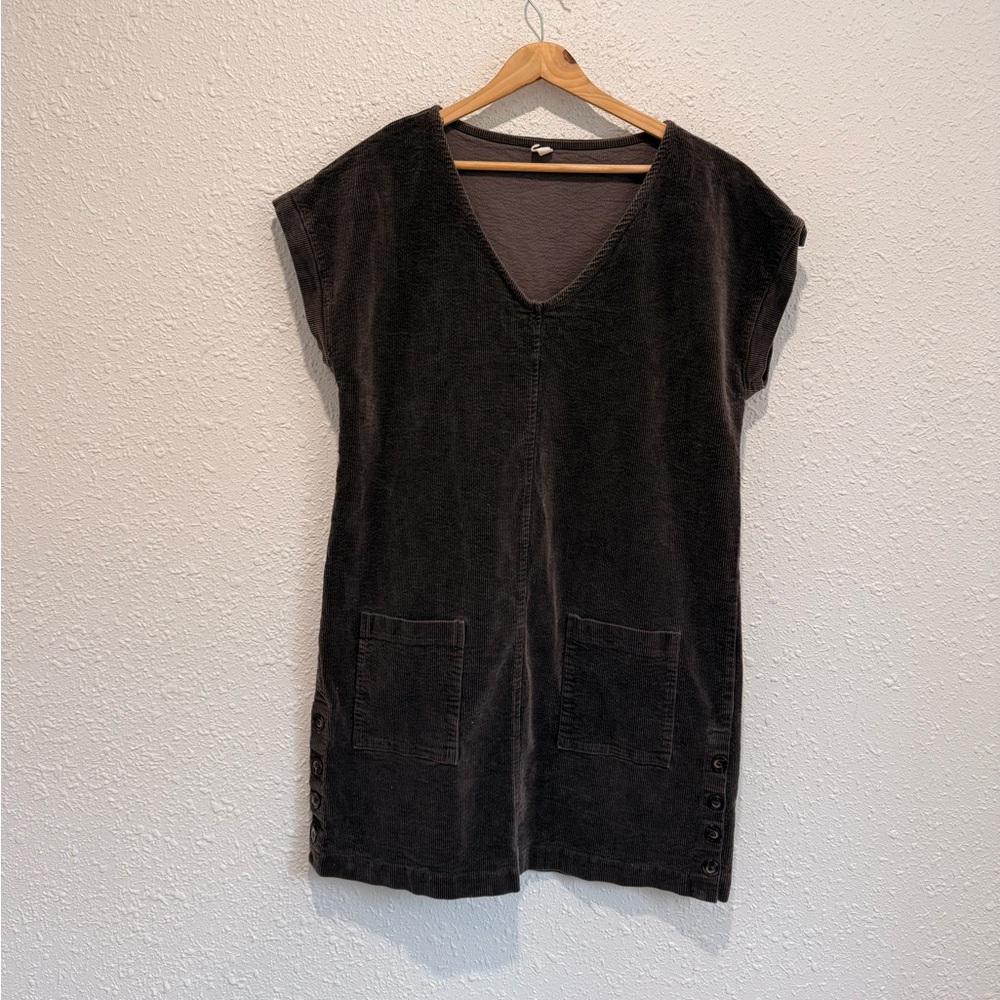 Wishlist gray boxy wide corduroy romper jumper dress w patch pockets L